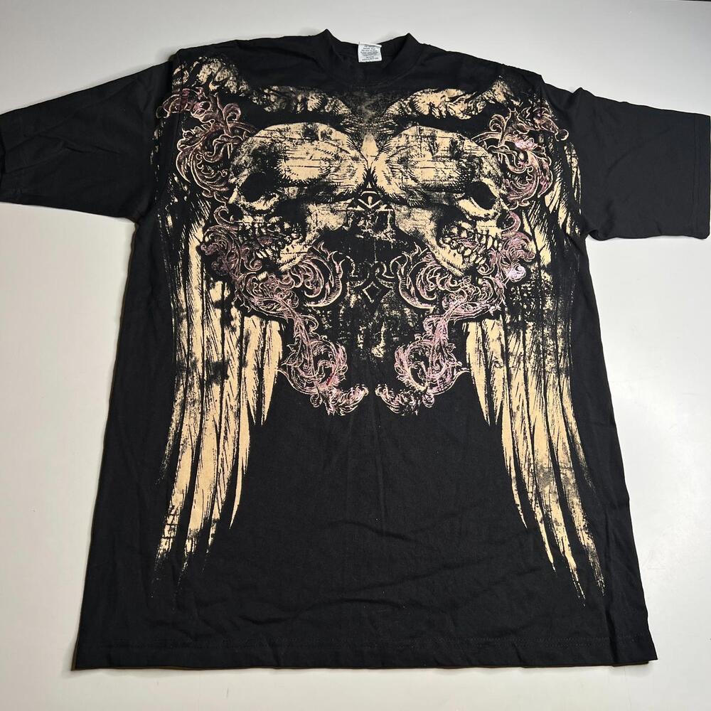Vintage Club‎ 21 Skull Wings Graphic T-Shirt Black Gothic Streetwear XL NEW 00s